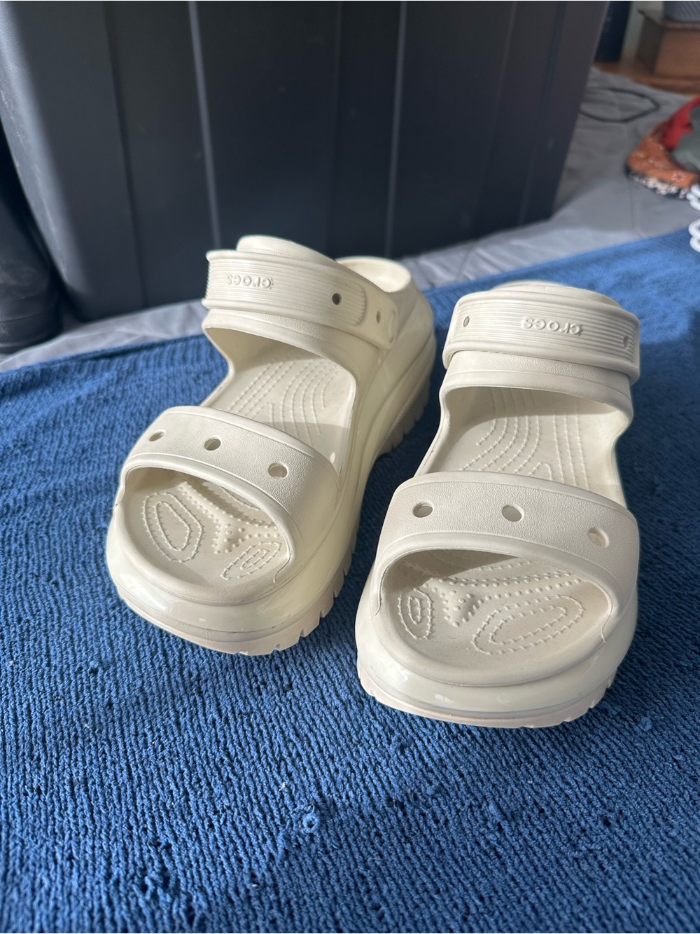 CROCS Platform Slide Sandals in Cream